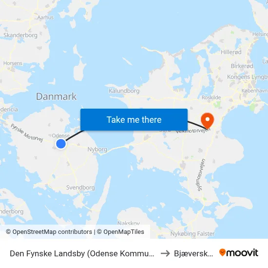 Den Fynske Landsby (Odense Kommune) to Bjæverskov map