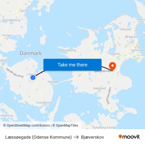 Læssøegade (Odense Kommune) to Bjæverskov map