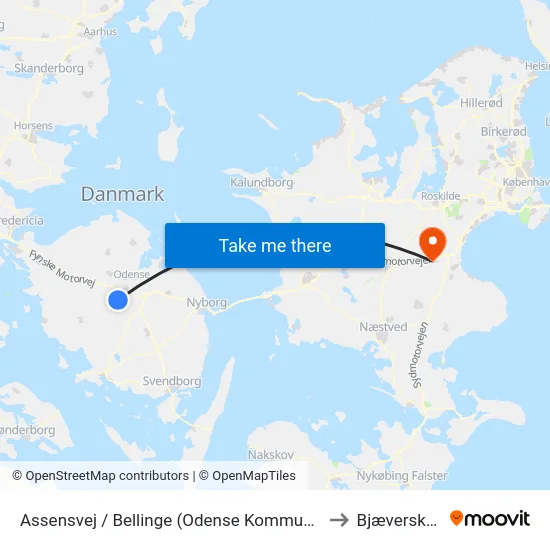Assensvej / Bellinge (Odense Kommune) to Bjæverskov map