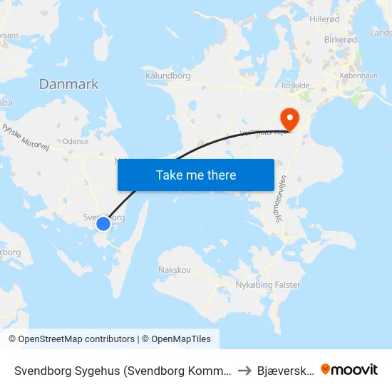 Svendborg Sygehus (Svendborg Kommune) to Bjæverskov map