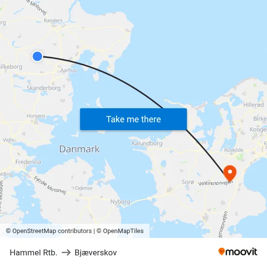 Hammel Rtb. to Bjæverskov map