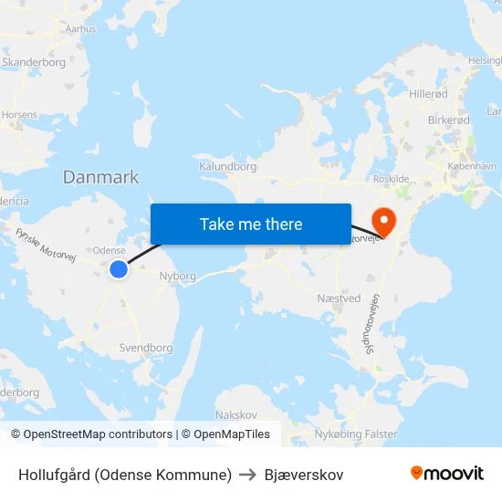 Hollufgård (Odense Kommune) to Bjæverskov map