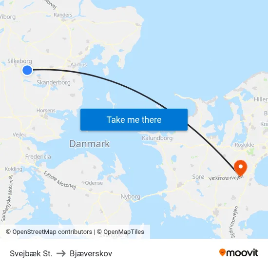 Svejbæk St. to Bjæverskov map