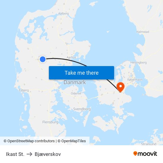 Ikast St. to Bjæverskov map