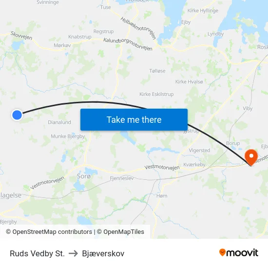 Ruds Vedby St. to Bjæverskov map