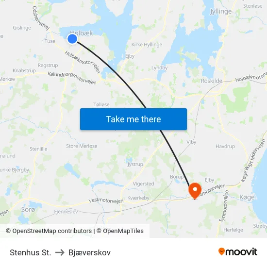 Stenhus St. to Bjæverskov map