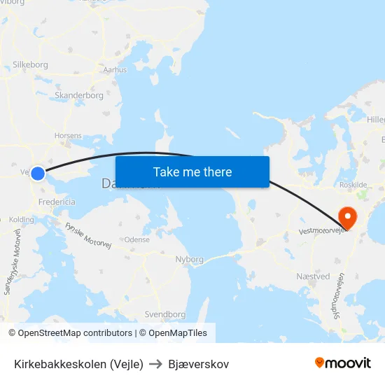Kirkebakkeskolen (Vejle) to Bjæverskov map