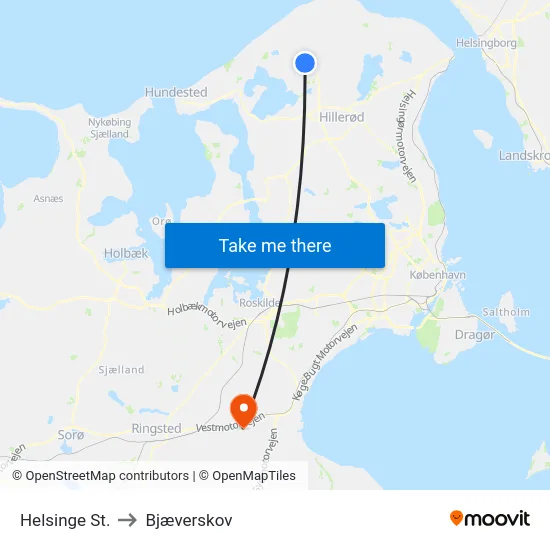 Helsinge St. to Bjæverskov map
