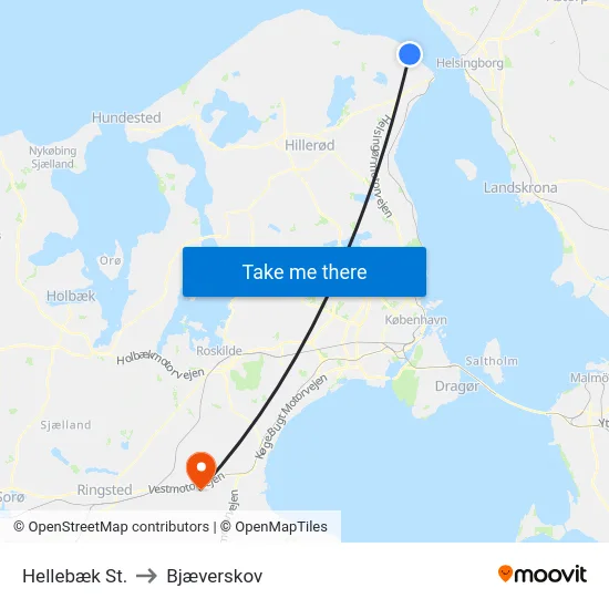Hellebæk St. to Bjæverskov map