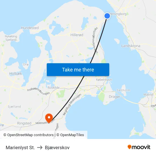 Marienlyst St. to Bjæverskov map