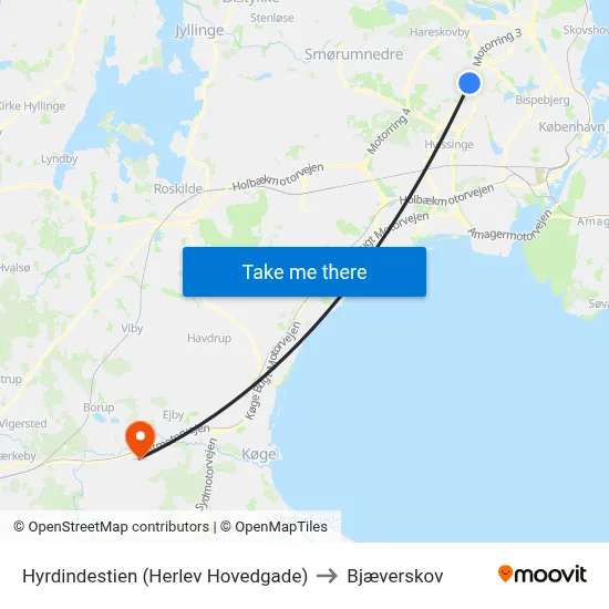 Hyrdindestien (Herlev Hovedgade) to Bjæverskov map