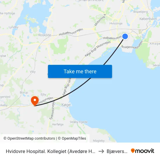 Hvidovre Hospital. Kollegiet (Avedøre Havnevej) to Bjæverskov map