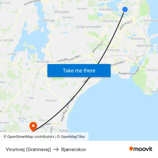 Virumvej (Grønnevej) to Bjæverskov map
