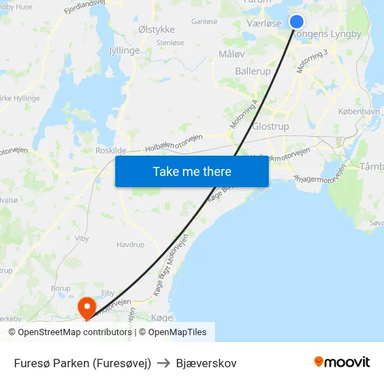 Furesø Parken (Furesøvej) to Bjæverskov map