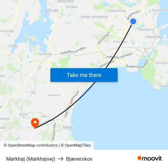 Mørkhøj (Mørkhøjvej) to Bjæverskov map
