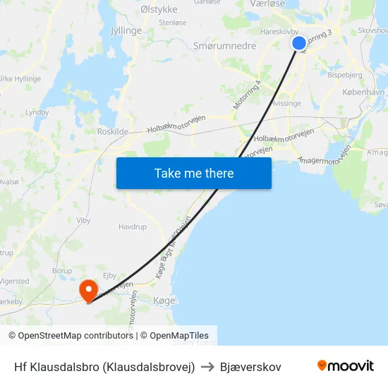 Hf Klausdalsbro (Klausdalsbrovej) to Bjæverskov map