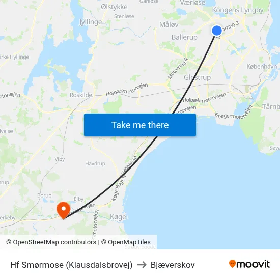 Hf Smørmose (Klausdalsbrovej) to Bjæverskov map