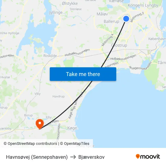 Havnsøvej (Sennepshaven) to Bjæverskov map