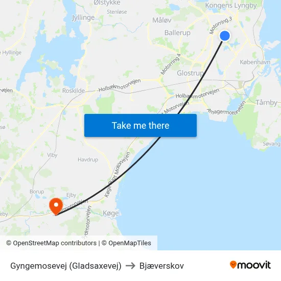 Gyngemosevej (Gladsaxevej) to Bjæverskov map