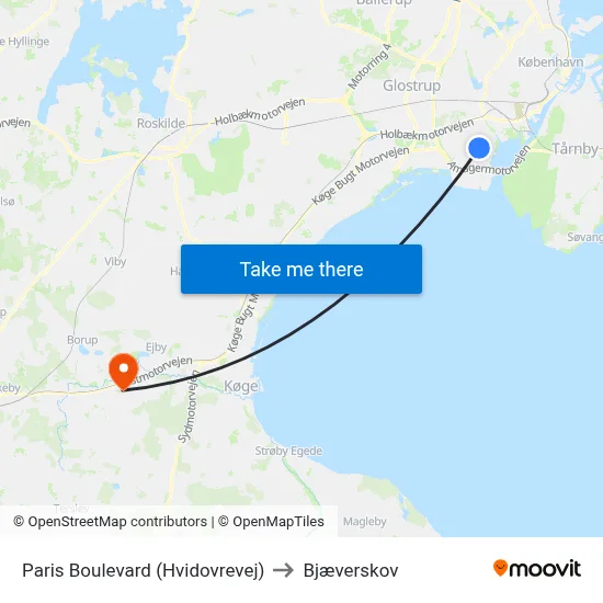 Paris Boulevard (Hvidovrevej) to Bjæverskov map