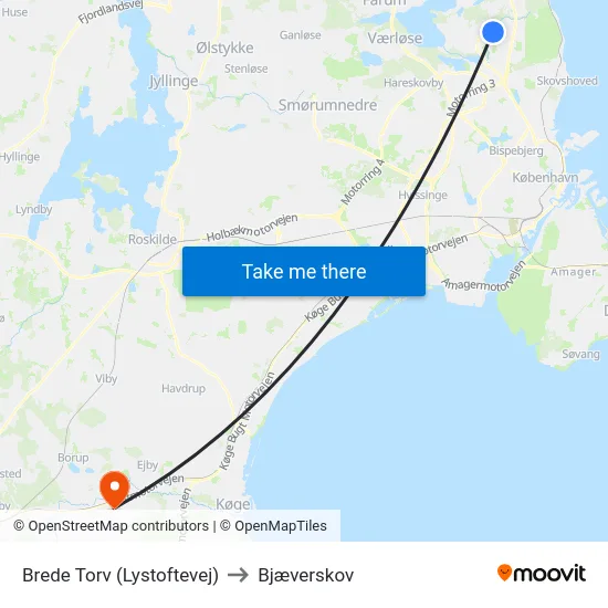 Brede Torv (Lystoftevej) to Bjæverskov map