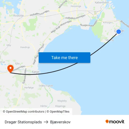Dragør Stationsplads to Bjæverskov map
