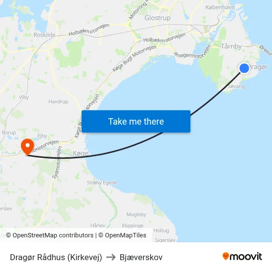 Dragør Rådhus (Kirkevej) to Bjæverskov map