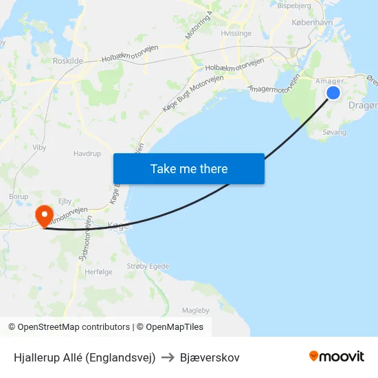 Hjallerup Allé (Englandsvej) to Bjæverskov map