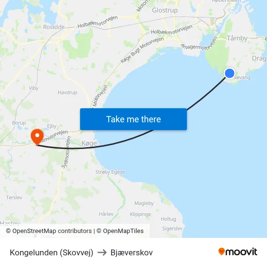 Kongelunden (Skovvej) to Bjæverskov map