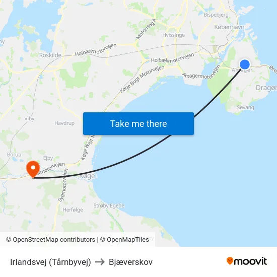 Irlandsvej (Tårnbyvej) to Bjæverskov map