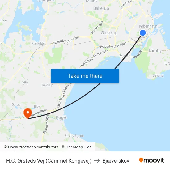 H.C. Ørsteds Vej (Gammel Kongevej) to Bjæverskov map