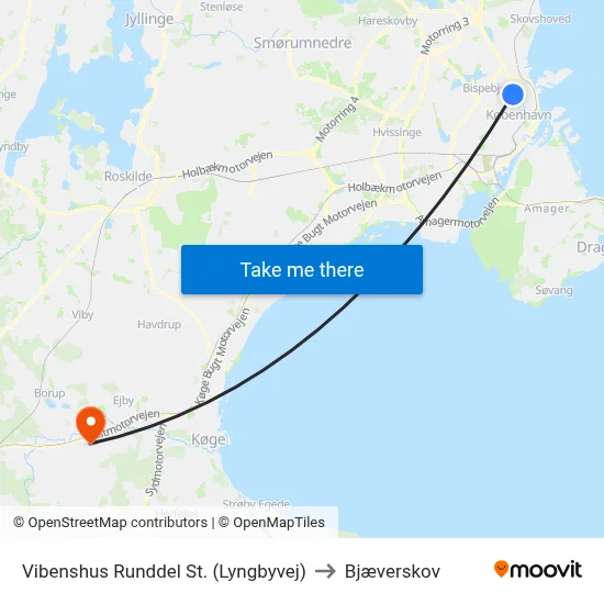 Vibenshus Runddel St. (Lyngbyvej) to Bjæverskov map