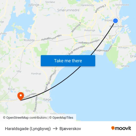 Haraldsgade (Lyngbyvej) to Bjæverskov map