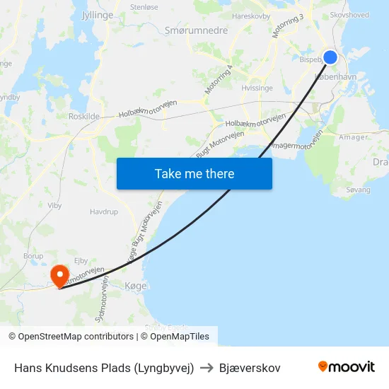 Hans Knudsens Plads (Lyngbyvej) to Bjæverskov map