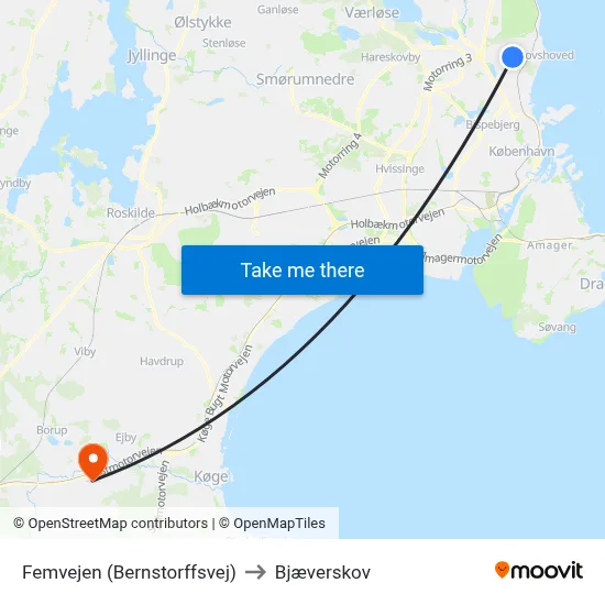 Femvejen (Bernstorffsvej) to Bjæverskov map