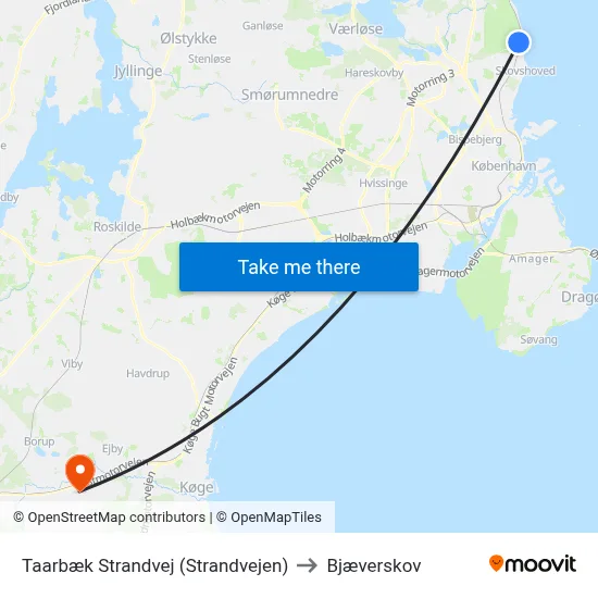 Taarbæk Strandvej (Strandvejen) to Bjæverskov map