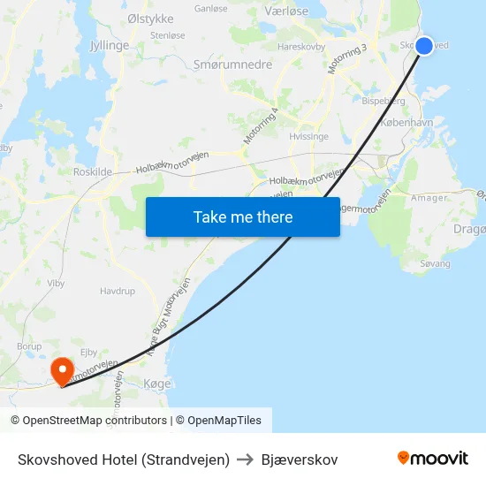 Skovshoved Hotel (Strandvejen) to Bjæverskov map