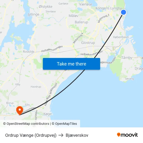 Ordrup Vænge (Ordrupvej) to Bjæverskov map