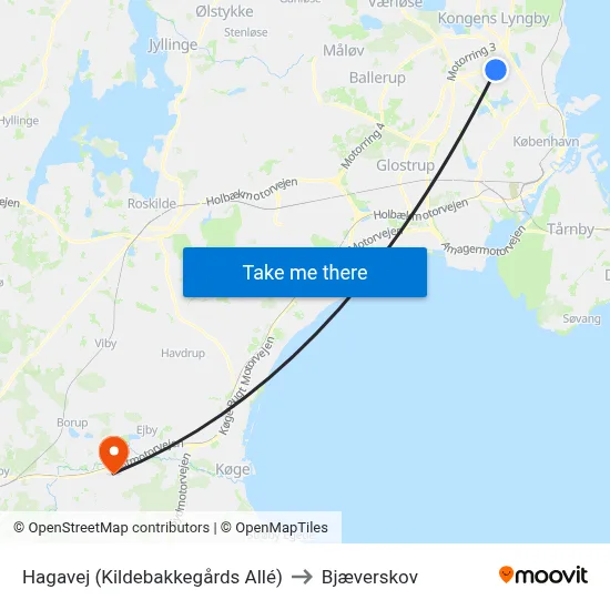 Hagavej (Kildebakkegårds Allé) to Bjæverskov map