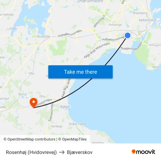 Rosenhøj (Hvidovrevej) to Bjæverskov map