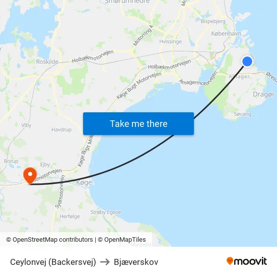 Ceylonvej (Backersvej) to Bjæverskov map
