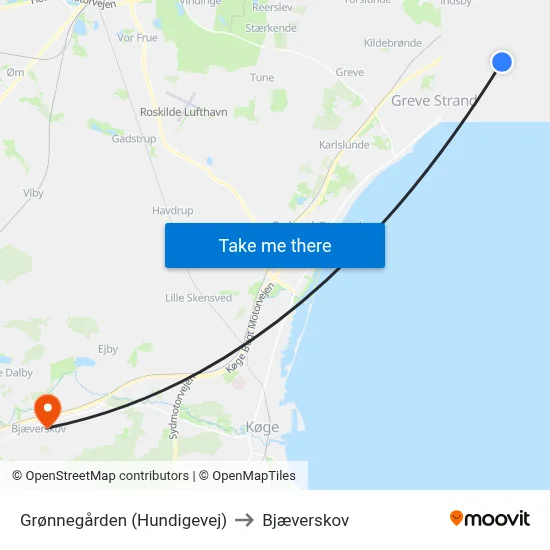Grønnegården (Hundigevej) to Bjæverskov map