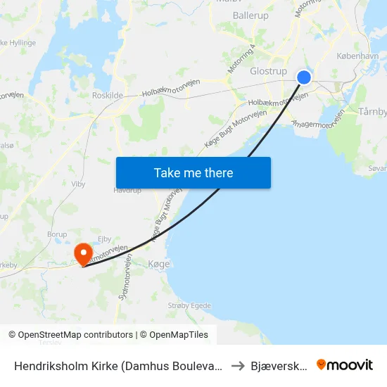 Hendriksholm Kirke (Damhus Boulevard) to Bjæverskov map