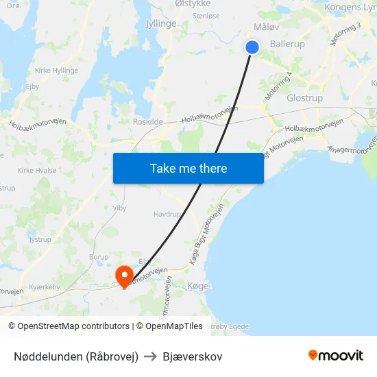 Nøddelunden (Råbrovej) to Bjæverskov map