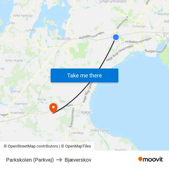 Parkskolen (Parkvej) to Bjæverskov map