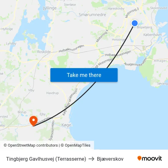 Tingbjerg Gavlhusvej (Terrasserne) to Bjæverskov map
