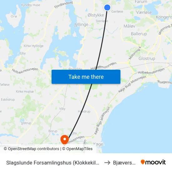 Slagslunde Forsamlingshus (Klokkekildevej) to Bjæverskov map