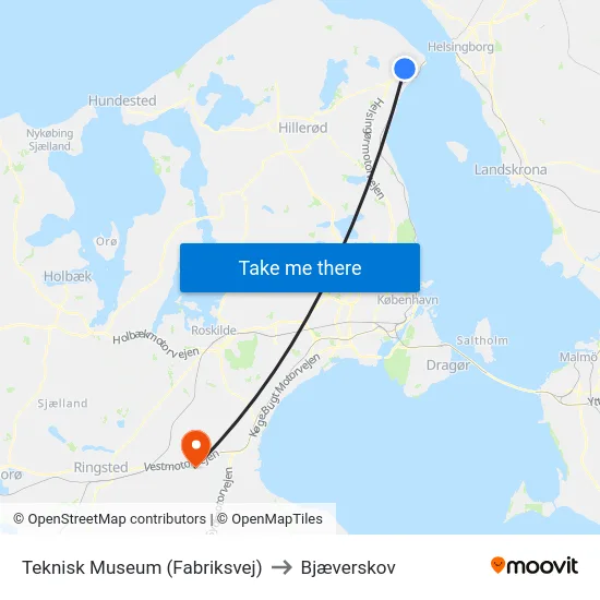 Teknisk Museum (Fabriksvej) to Bjæverskov map