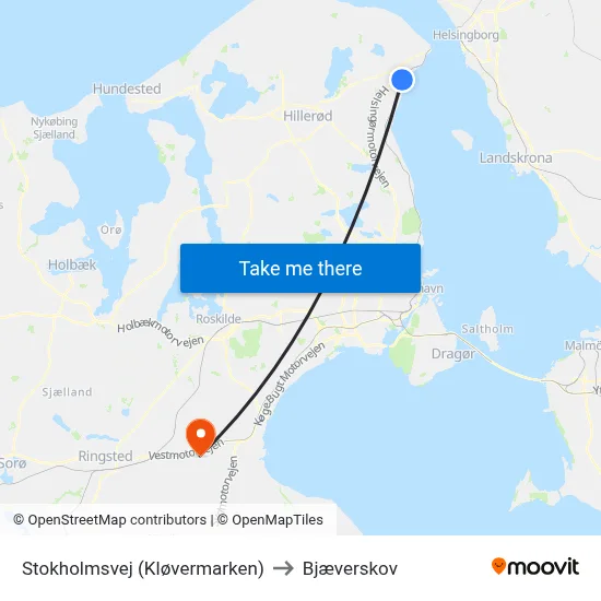 Stokholmsvej (Kløvermarken) to Bjæverskov map
