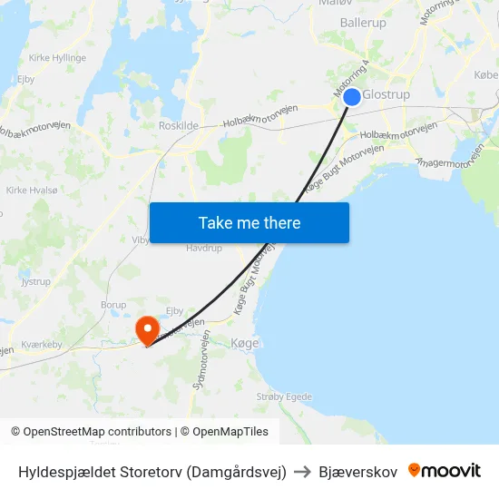 Hyldespjældet Storetorv (Damgårdsvej) to Bjæverskov map
